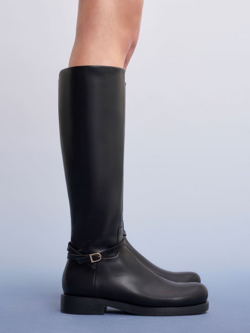 Charles And Keith Belted Knee-high Boots Black | PHILIPPINES D456