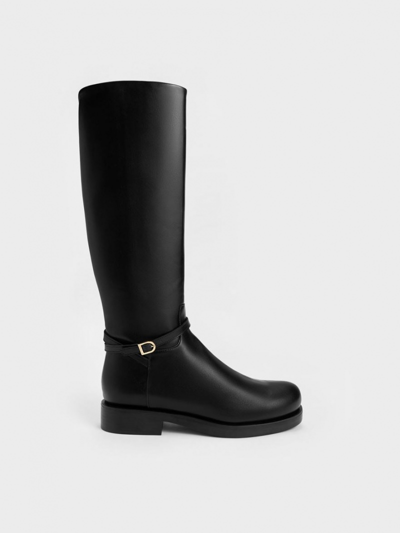 Charles And Keith Belted Knee-high Boots Black | PHILIPPINES D456