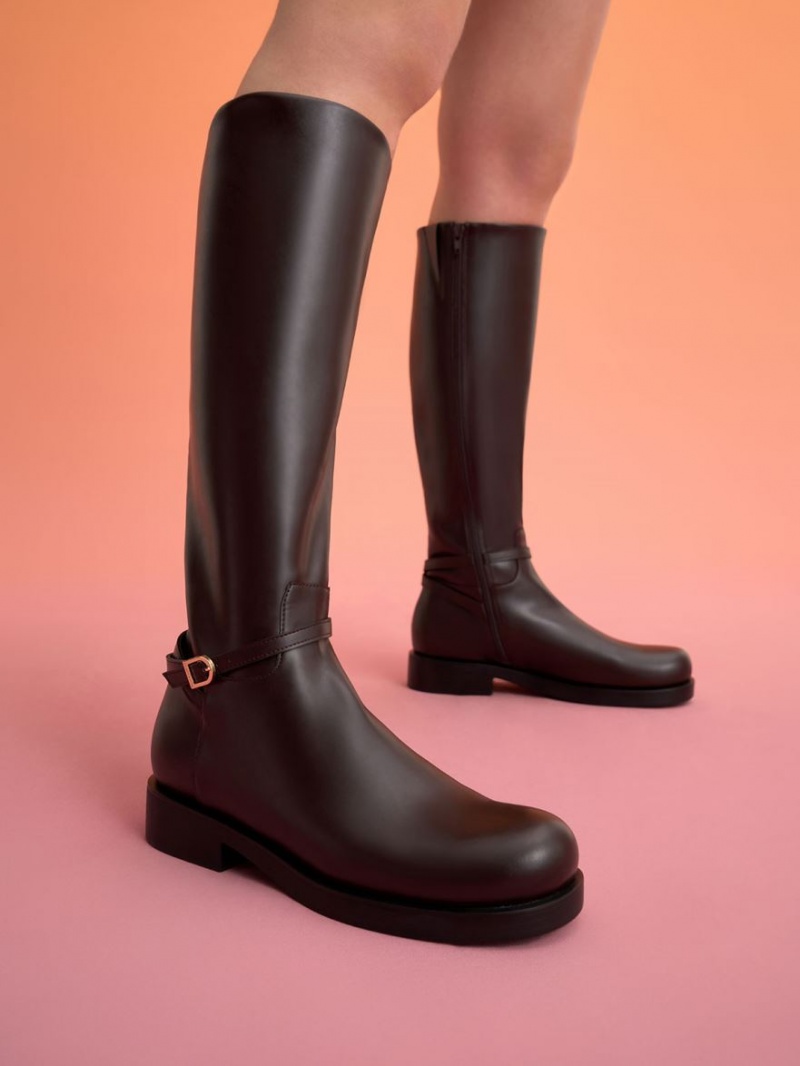 Charles And Keith Belted Knee-high Boots Dark Brown | PHILIPPINES D783