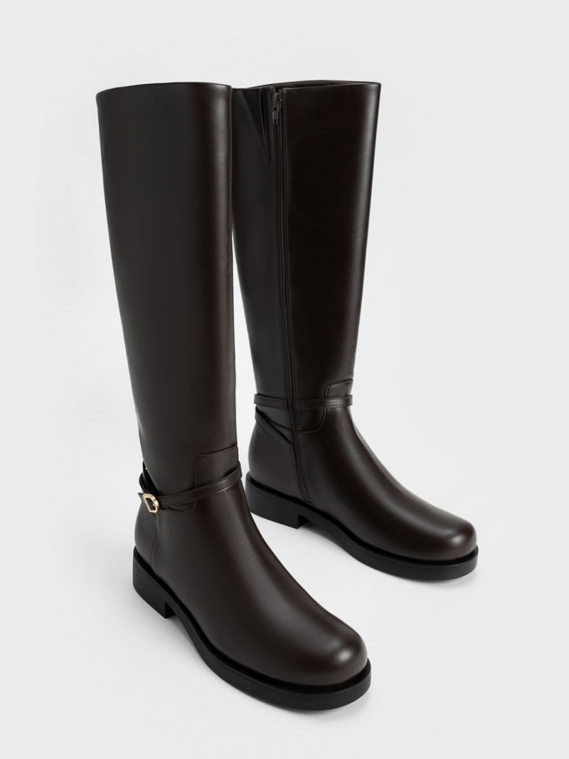 Charles And Keith Belted Knee-high Boots Dark Brown | PHILIPPINES D783