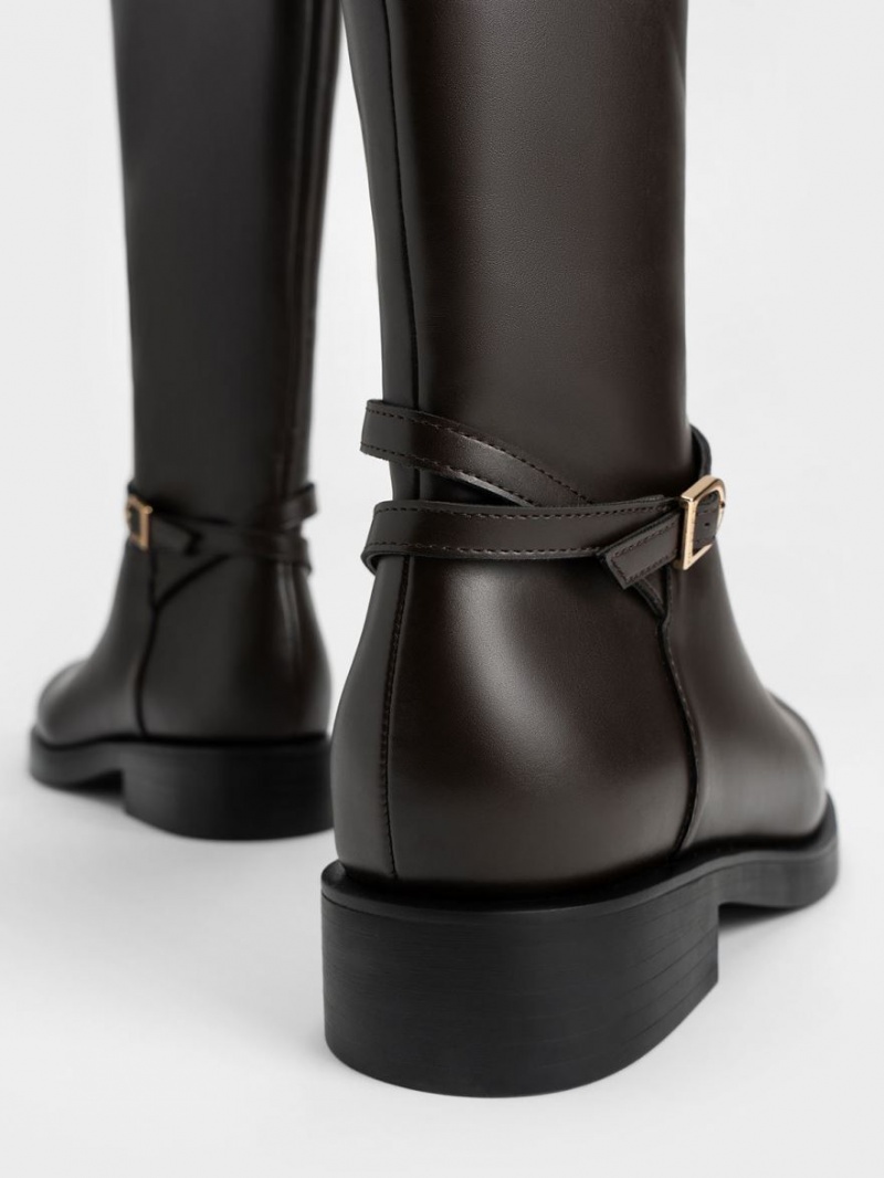 Charles And Keith Belted Knee-high Boots Dark Brown | PHILIPPINES D783