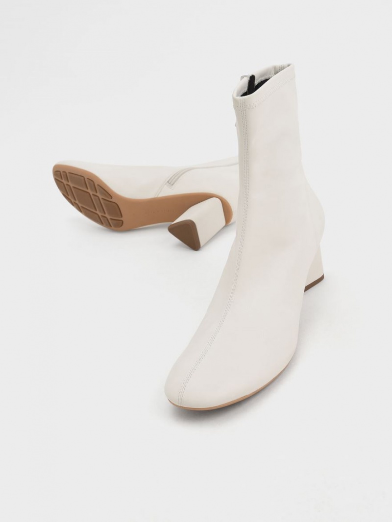 Charles And Keith Blade Heel Ankle Boots White | PHILIPPINES A164