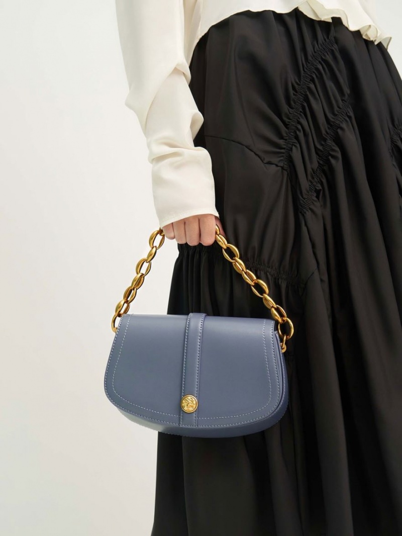 Charles And Keith Blair Chain Handle Shoulder Bags Blue | PHILIPPINES V297