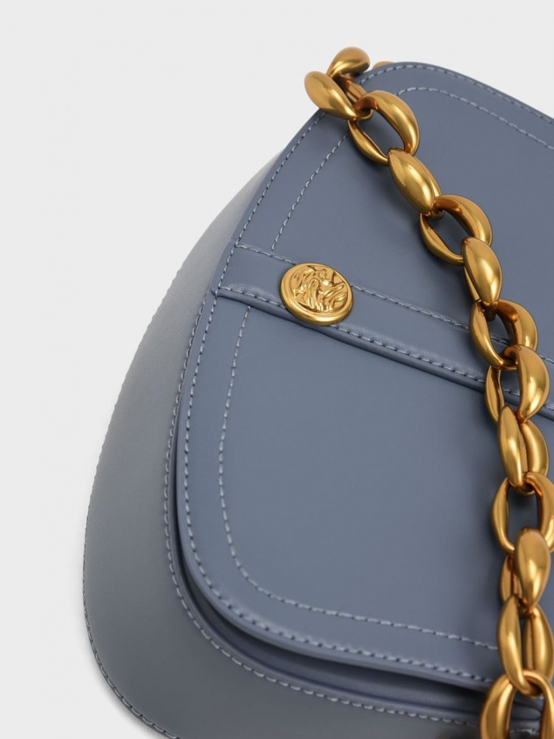 Charles And Keith Blair Chain Handle Shoulder Bags Blue | PHILIPPINES V297