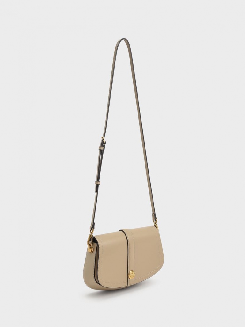 Charles And Keith Blair Chain Handle Shoulder Bags Beige | PHILIPPINES Z743