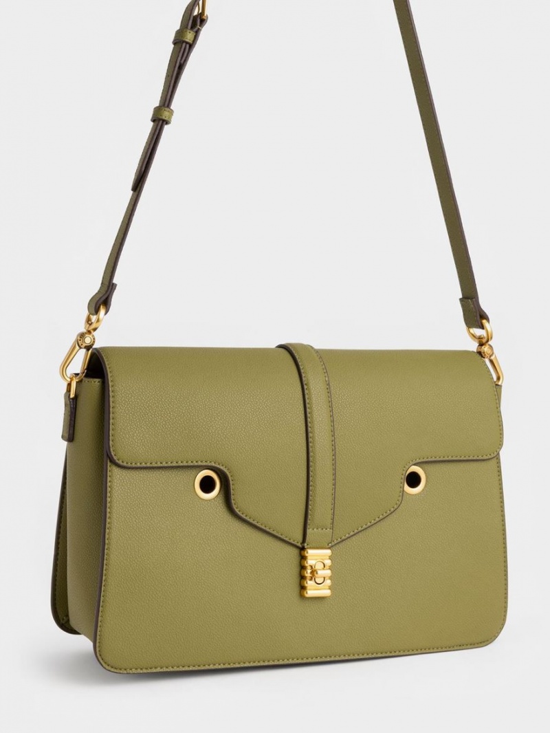 Charles And Keith Blair Double Chain Handbag Olive | PHILIPPINES V961