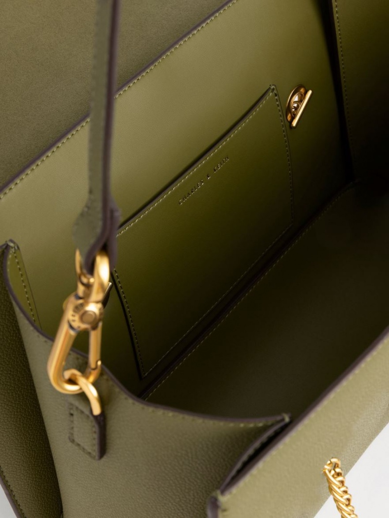 Charles And Keith Blair Double Chain Handbag Olive | PHILIPPINES V961