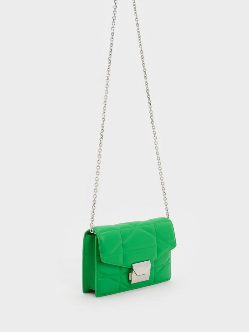 Charles And Keith Blanche Chevron Chain-Strap Clutch Bag Green | PHILIPPINES Q465