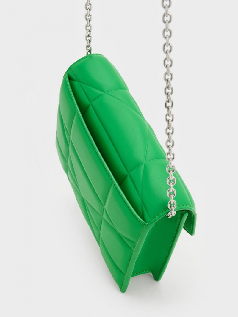 Charles And Keith Blanche Chevron Chain-Strap Clutch Bag Green | PHILIPPINES Q465