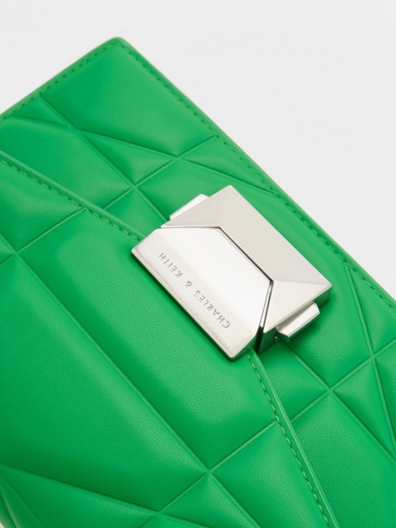 Charles And Keith Blanche Chevron Chain-Strap Clutch Bag Green | PHILIPPINES Q465