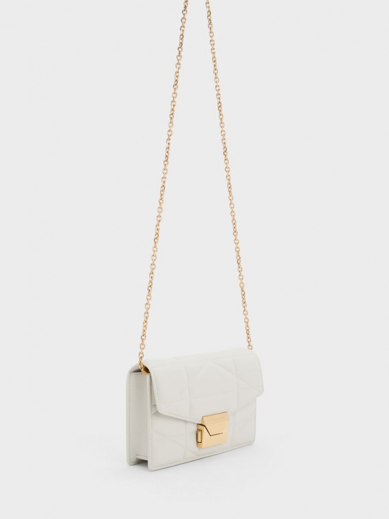 Charles And Keith Blanche Chevron Chain-Strap Clutch Bag White | PHILIPPINES Q193