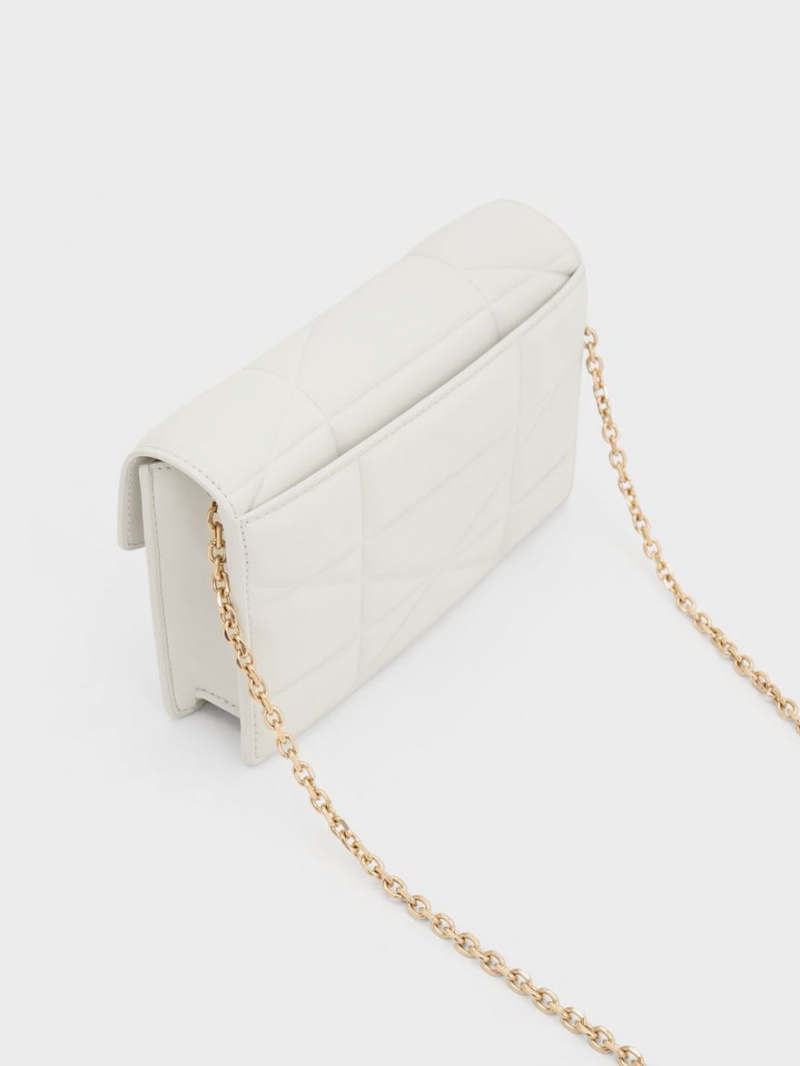 Charles And Keith Blanche Chevron Chain-Strap Clutch Bag White | PHILIPPINES Q193