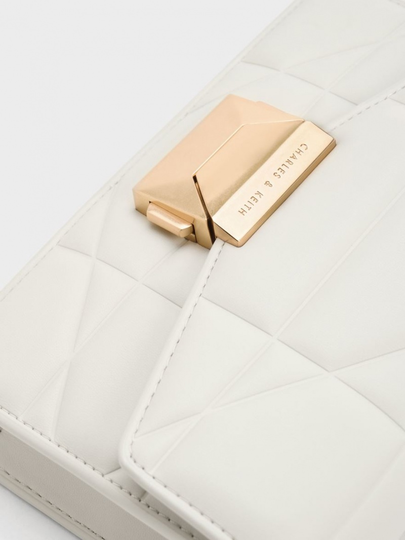 Charles And Keith Blanche Chevron Chain-Strap Clutch Bag White | PHILIPPINES Q193