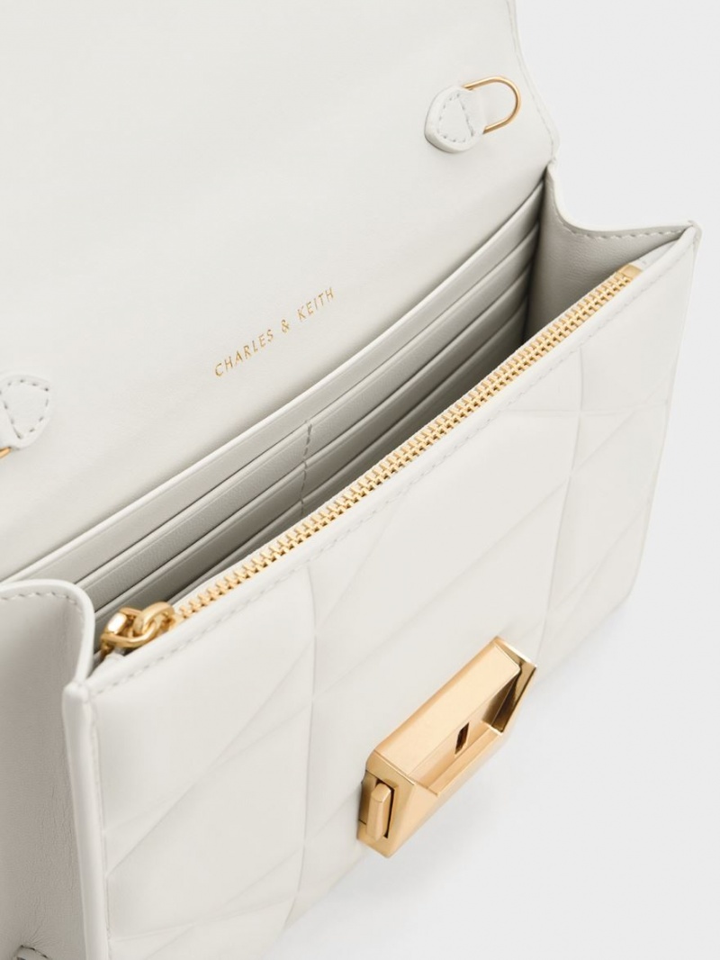 Charles And Keith Blanche Chevron Chain-Strap Clutch Bag White | PHILIPPINES Q193