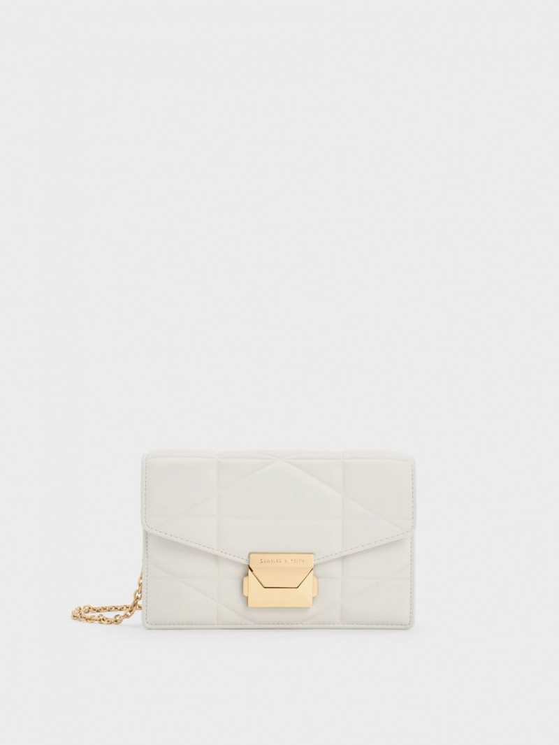 Charles And Keith Blanche Chevron Chain-Strap Clutch Bag White | PHILIPPINES Q193