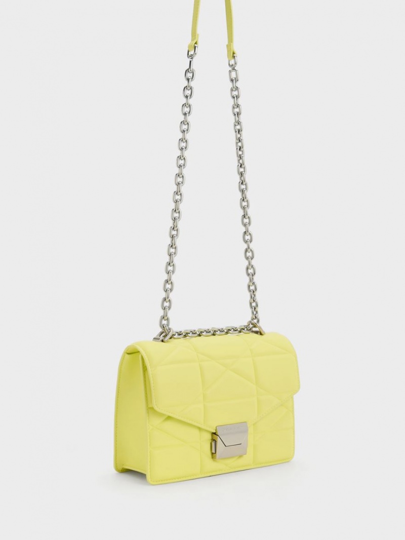 Charles And Keith Blanche Chevron Chain Handbag Yellow | PHILIPPINES O865