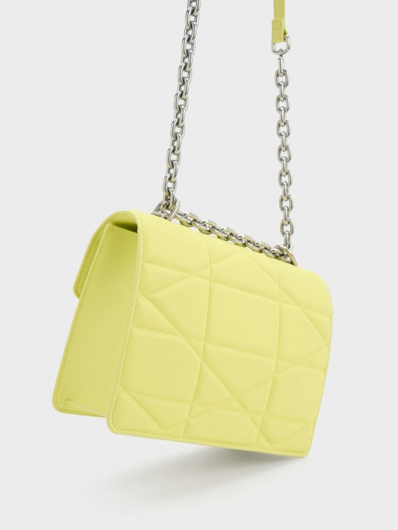 Charles And Keith Blanche Chevron Chain Handbag Yellow | PHILIPPINES O865