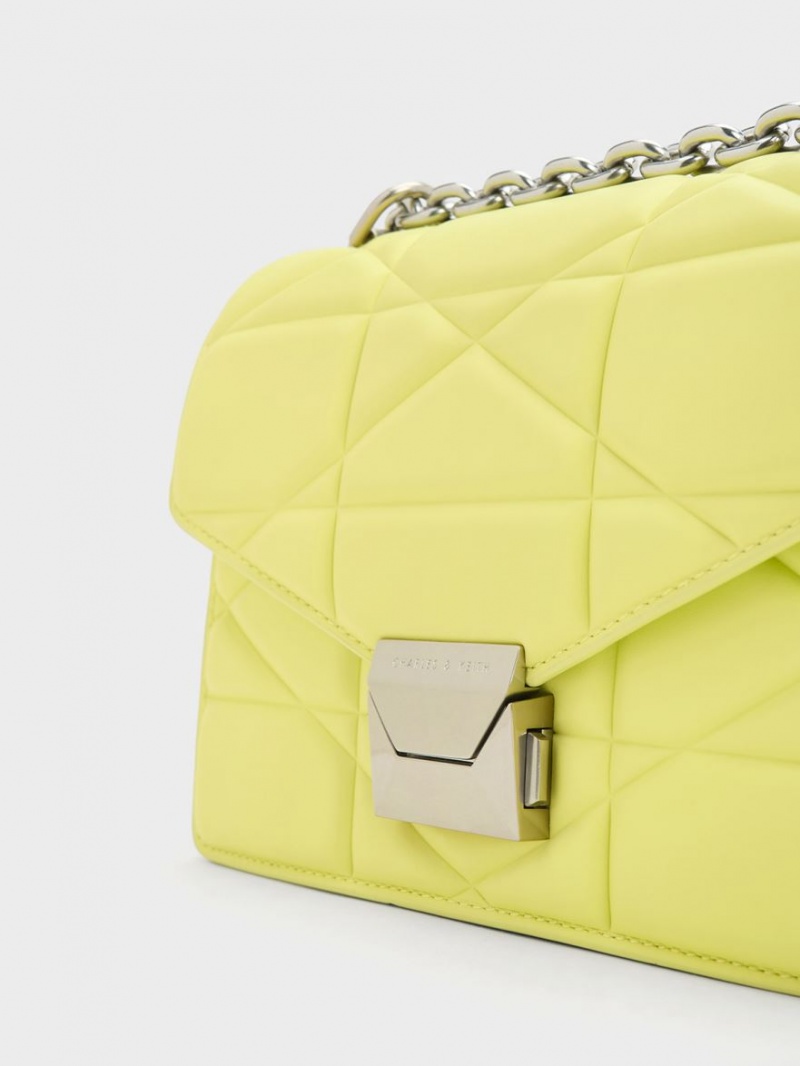 Charles And Keith Blanche Chevron Chain Handbag Yellow | PHILIPPINES O865