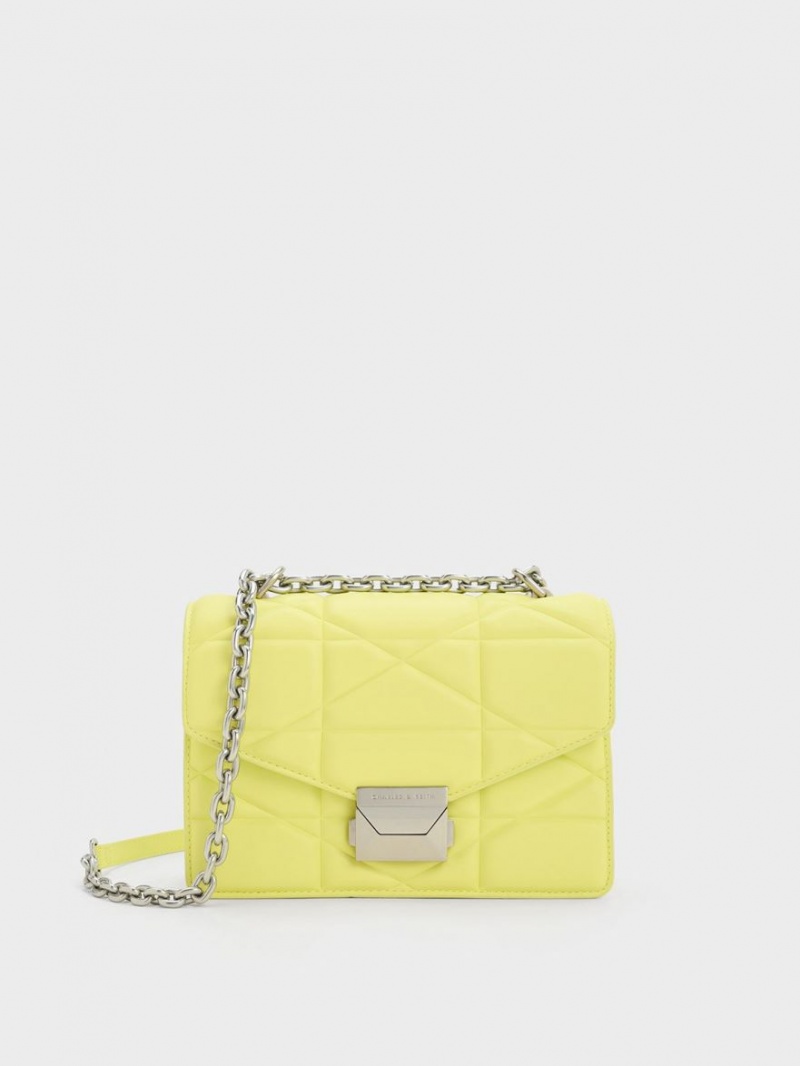 Charles And Keith Blanche Chevron Chain Handbag Yellow | PHILIPPINES O865