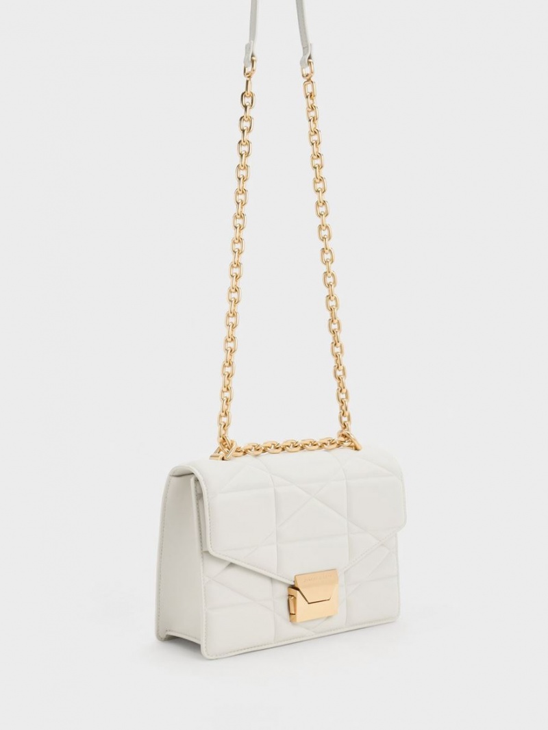 Charles And Keith Blanche Chevron Chain Handbag White | PHILIPPINES O586