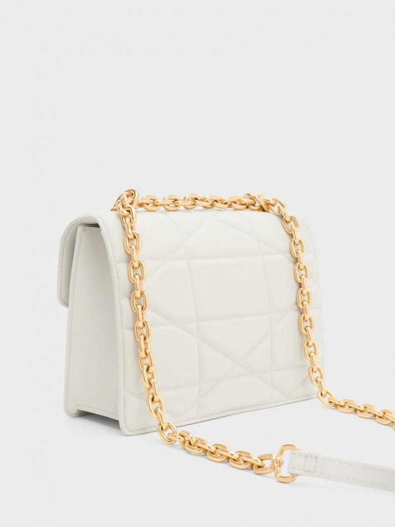 Charles And Keith Blanche Chevron Chain Handbag White | PHILIPPINES O586