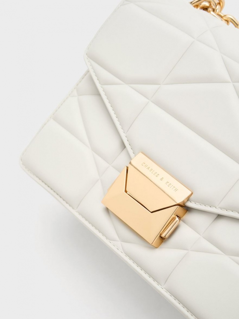 Charles And Keith Blanche Chevron Chain Handbag White | PHILIPPINES O586