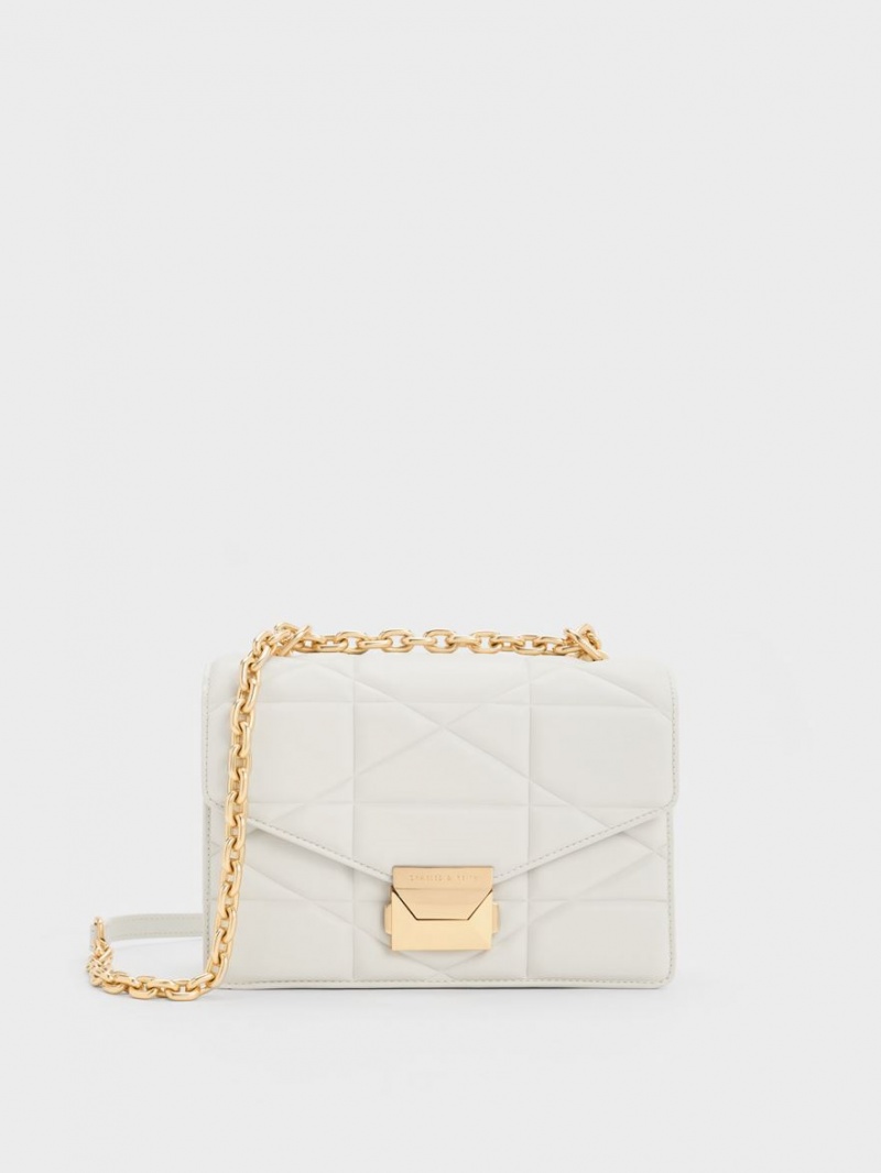 Charles And Keith Blanche Chevron Chain Handbag White | PHILIPPINES O586