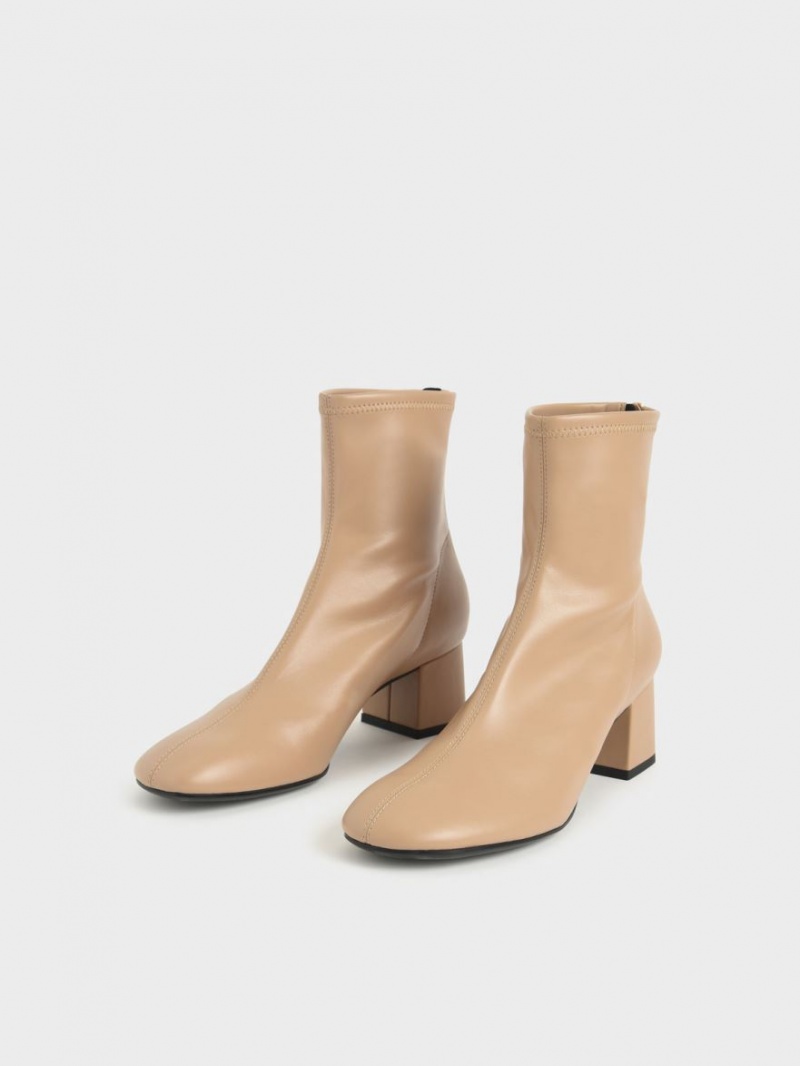 Charles And Keith Block Heel Ankle Boots Beige | PHILIPPINES T830