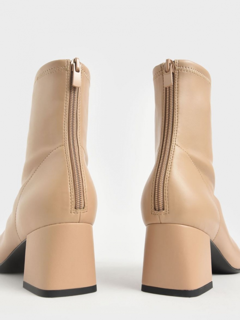 Charles And Keith Block Heel Ankle Boots Beige | PHILIPPINES T830