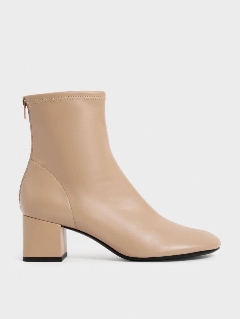 Charles And Keith Block Heel Ankle Boots Beige | PHILIPPINES T830