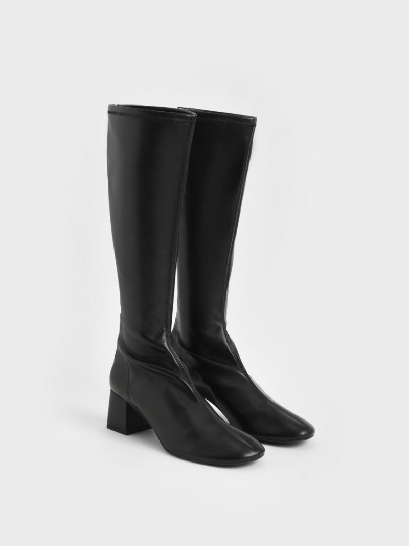 Charles And Keith Block Heel Knee-high Boots Black | PHILIPPINES T618