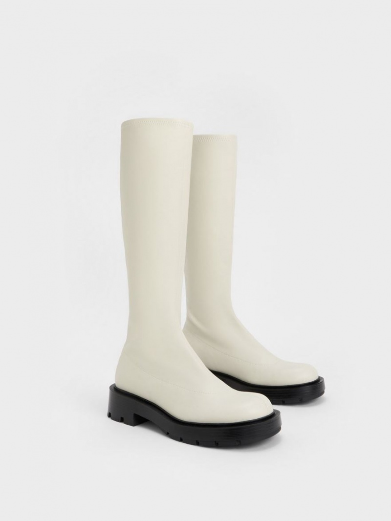 Charles And Keith Block Heel Knee-high Boots White | PHILIPPINES K562