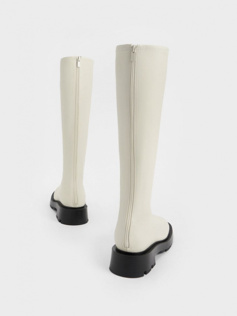 Charles And Keith Block Heel Knee-high Boots White | PHILIPPINES K562