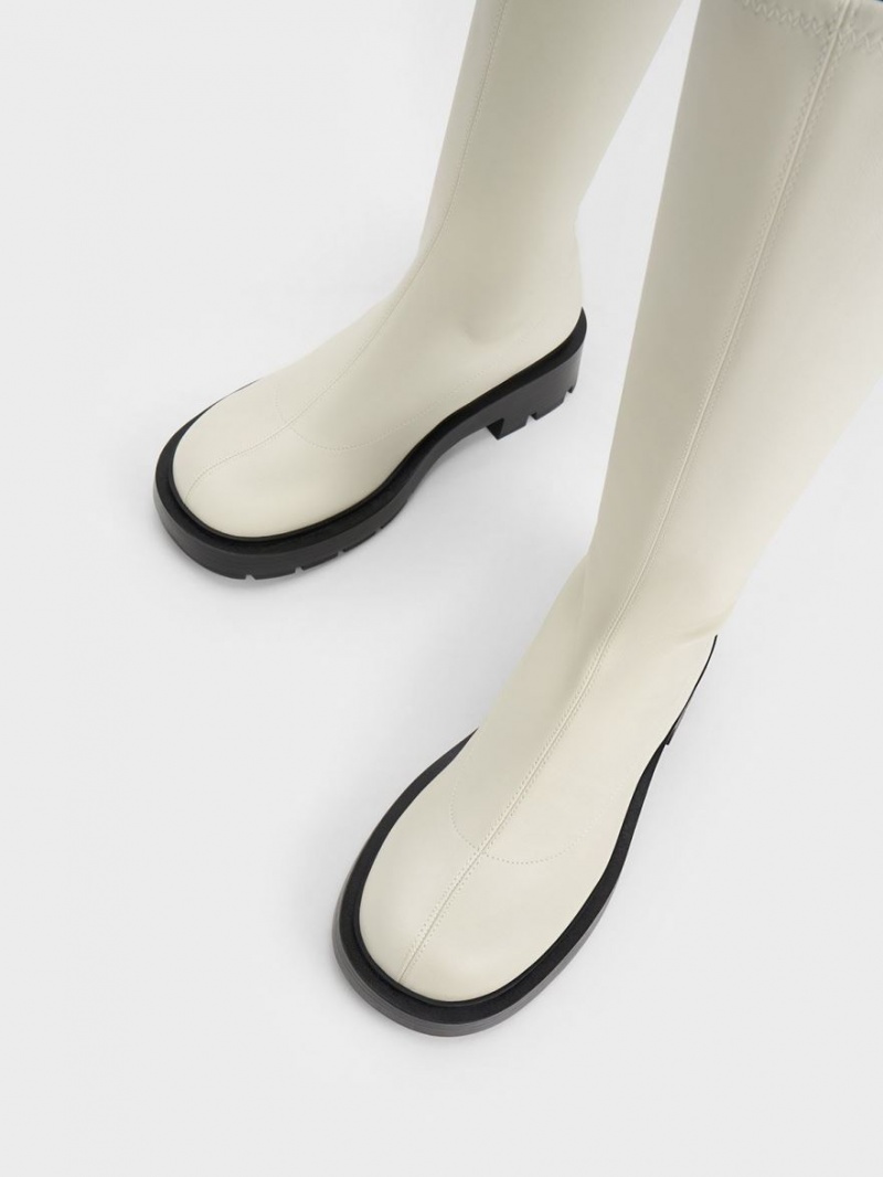 Charles And Keith Block Heel Knee-high Boots White | PHILIPPINES K562