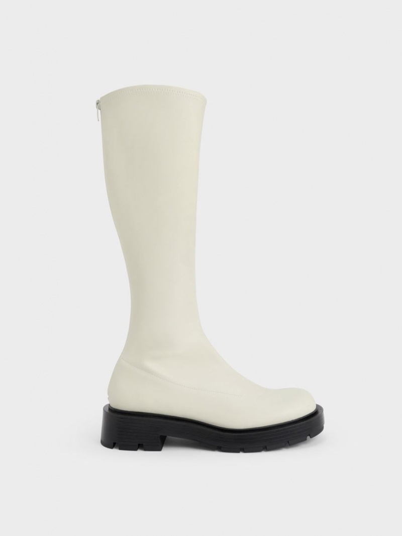 Charles And Keith Block Heel Knee-high Boots White | PHILIPPINES K562