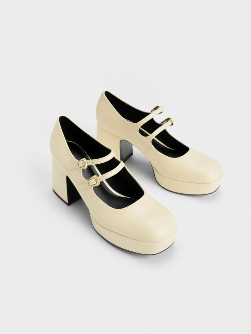 Charles And Keith Block Heel Mary Jane Shoes Yellow | PHILIPPINES C567