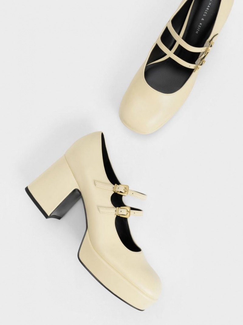 Charles And Keith Block Heel Mary Jane Shoes Yellow | PHILIPPINES C567