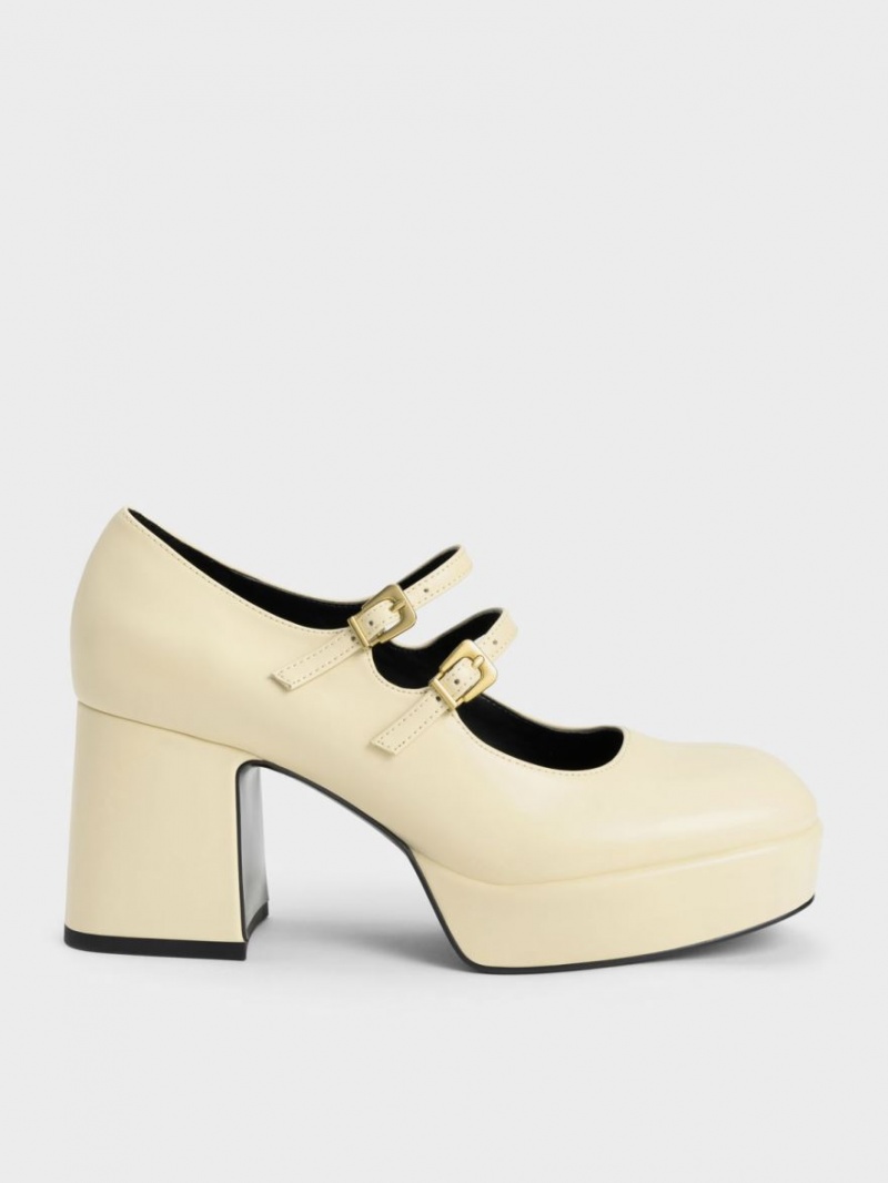 Charles And Keith Block Heel Mary Jane Shoes Yellow | PHILIPPINES C567