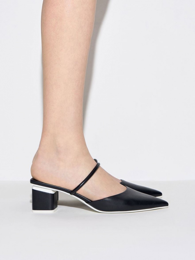 Charles And Keith Block Heel Mules Black | PHILIPPINES W173