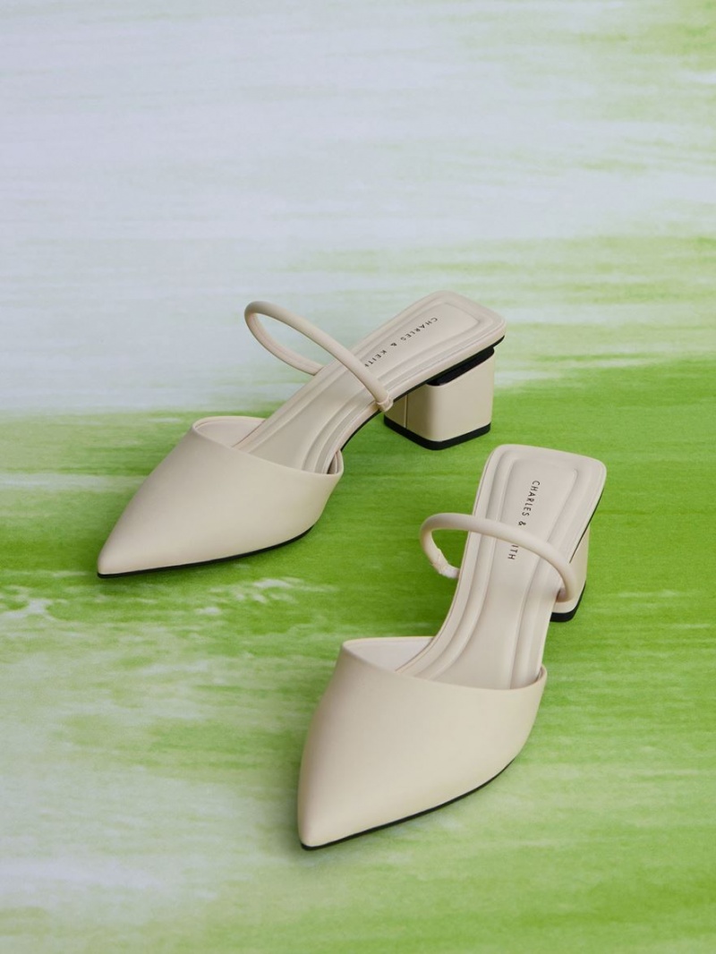 Charles And Keith Block Heel Mules White | PHILIPPINES L820