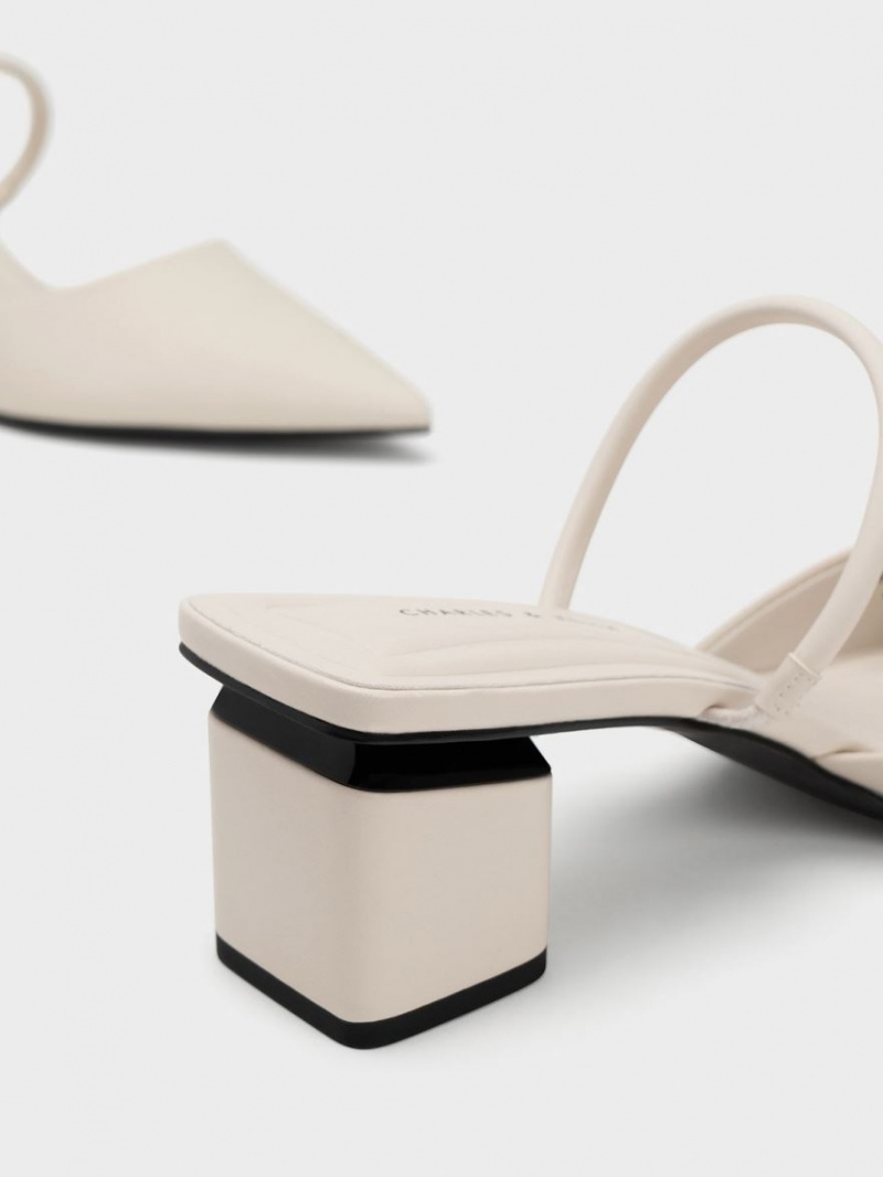 Charles And Keith Block Heel Mules White | PHILIPPINES L820