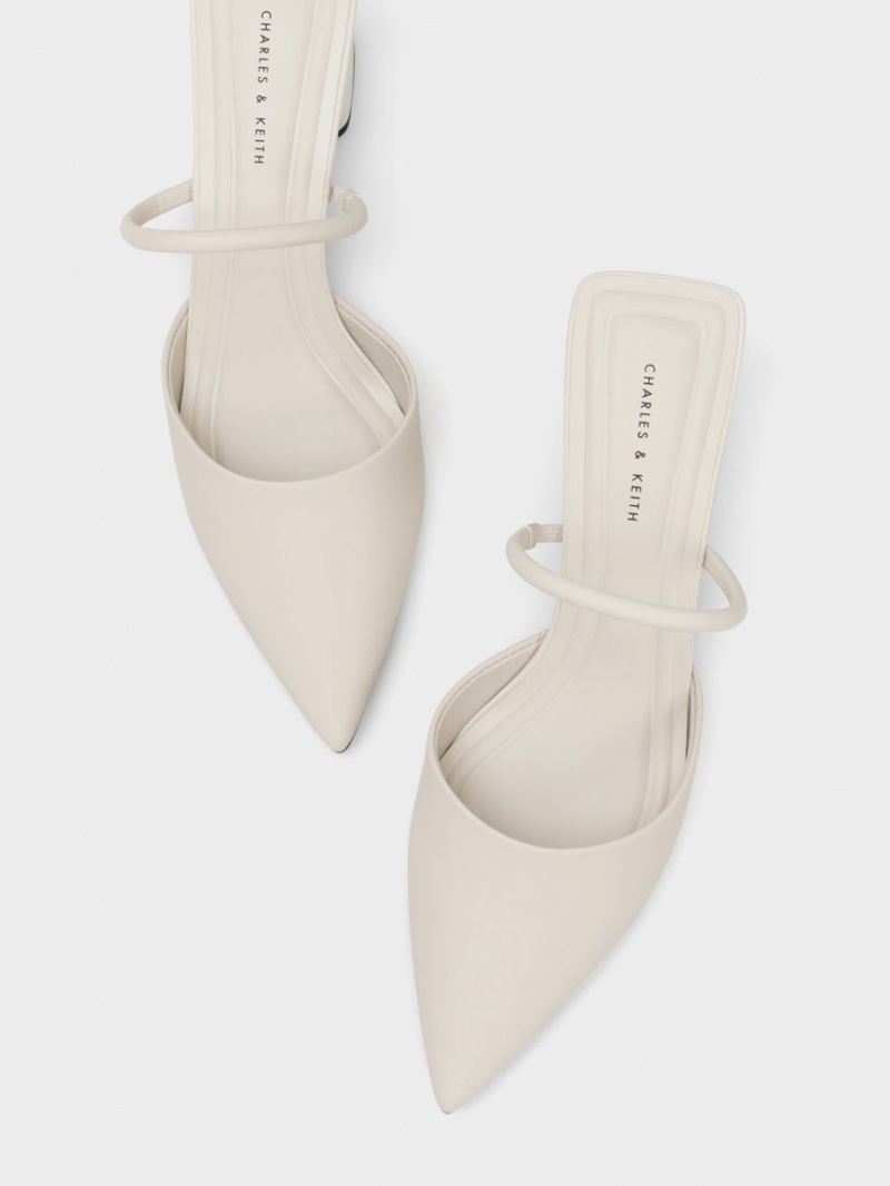 Charles And Keith Block Heel Mules White | PHILIPPINES L820