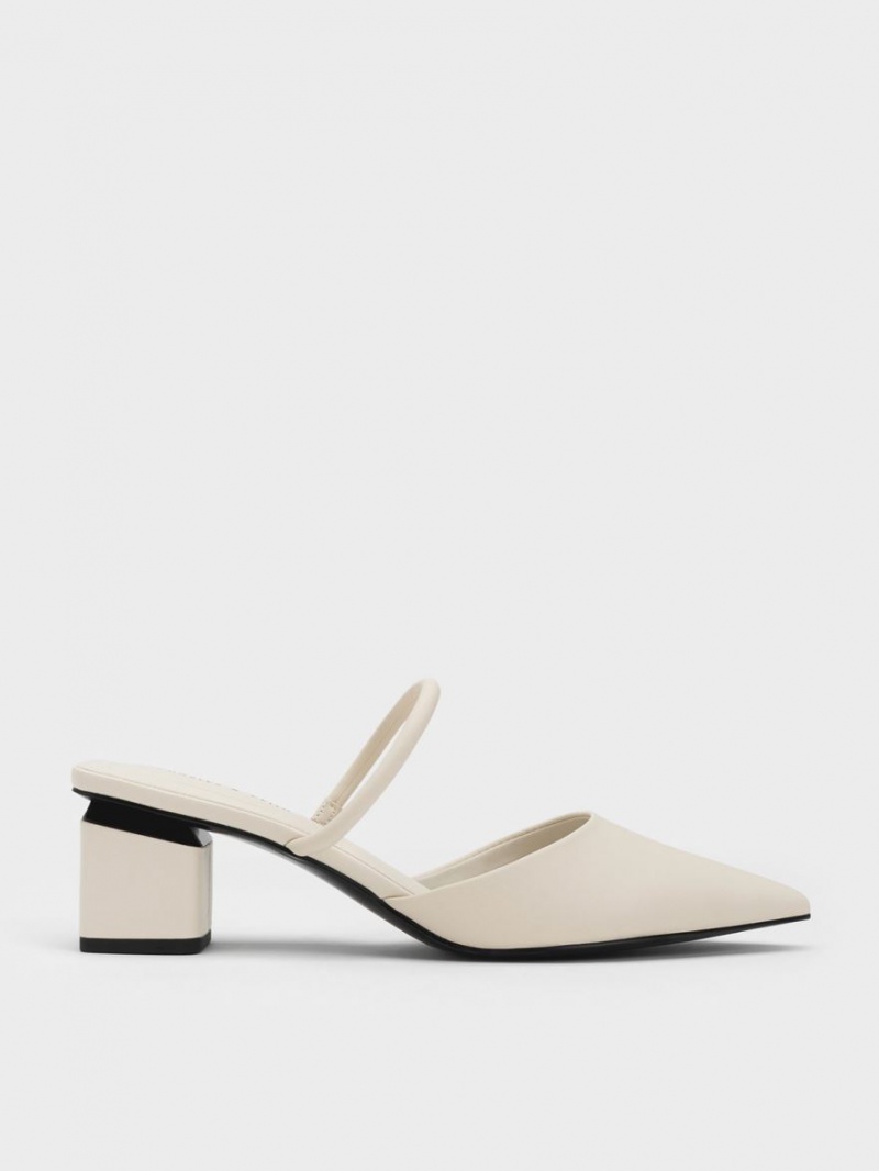 Charles And Keith Block Heel Mules White | PHILIPPINES L820