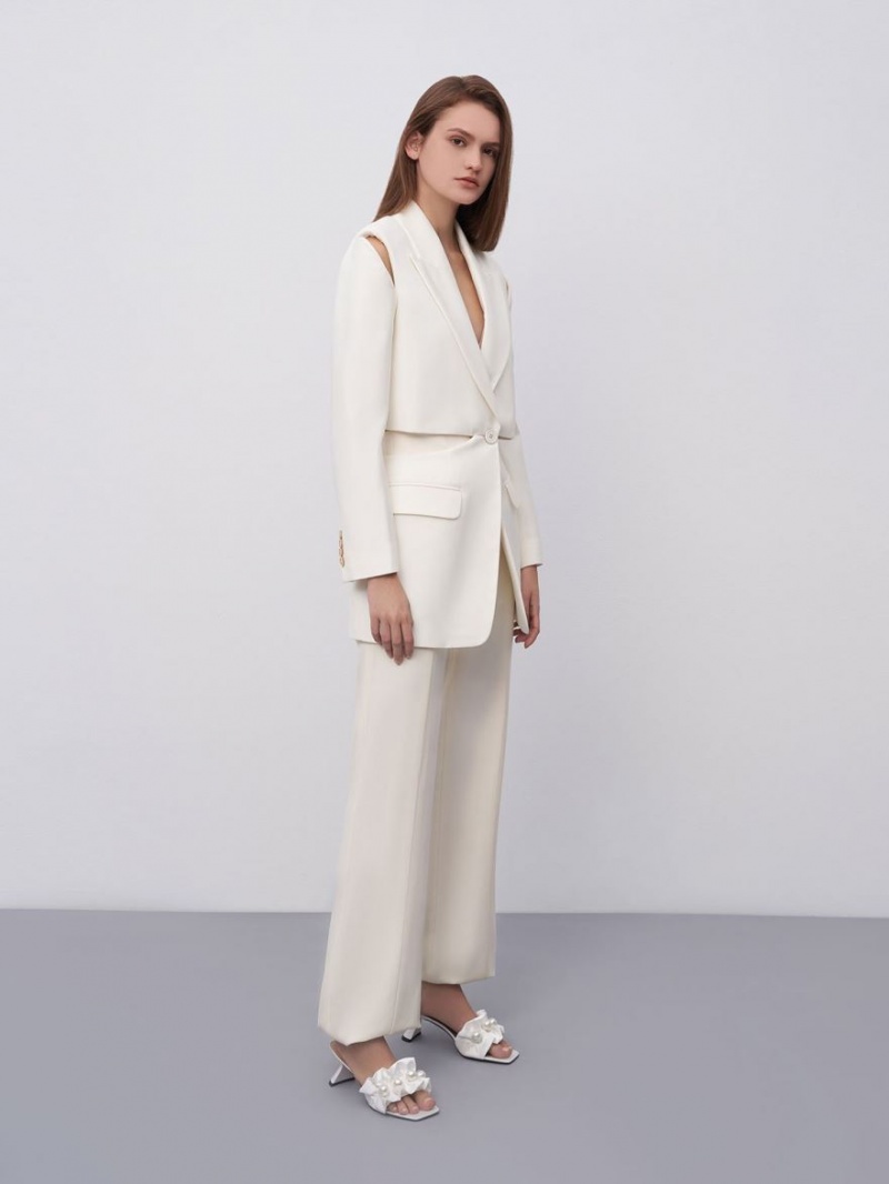 Charles And Keith Blythe Bead-Embellished Satin Mules White | PHILIPPINES Z132