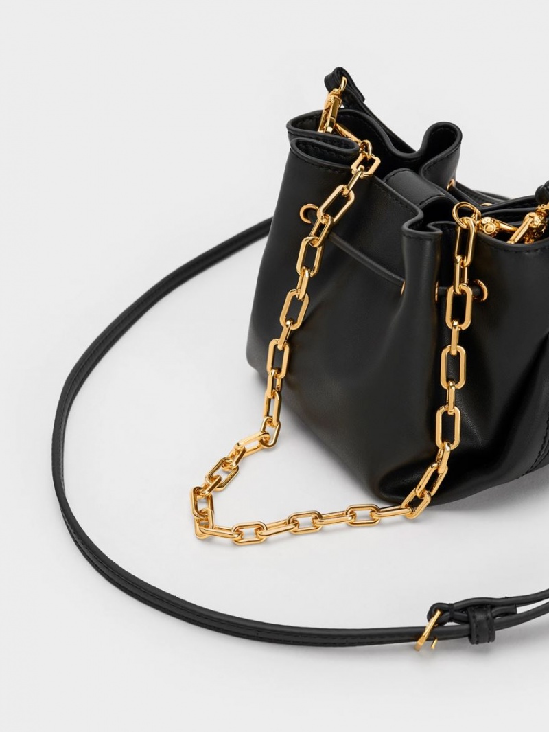 Charles And Keith Boaz Drawstring Top Handbag Black | PHILIPPINES H134