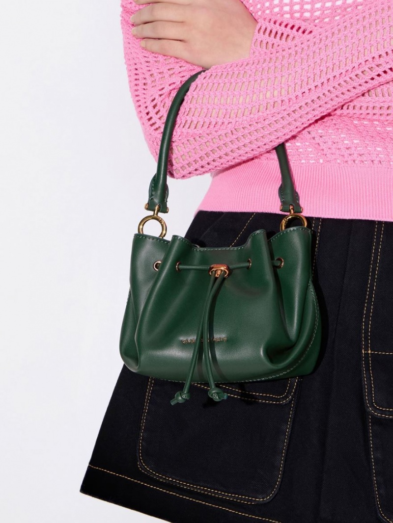 Charles And Keith Boaz Drawstring Top Handbag Dark Green | PHILIPPINES A158