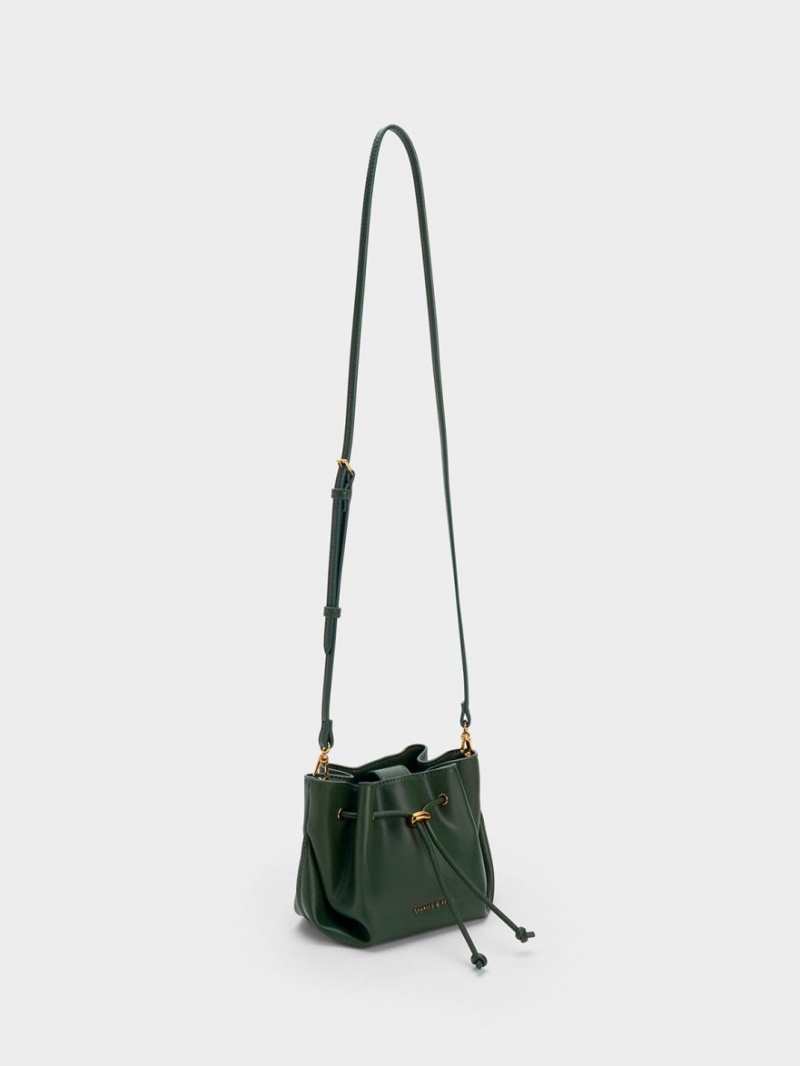 Charles And Keith Boaz Drawstring Top Handbag Dark Green | PHILIPPINES A158