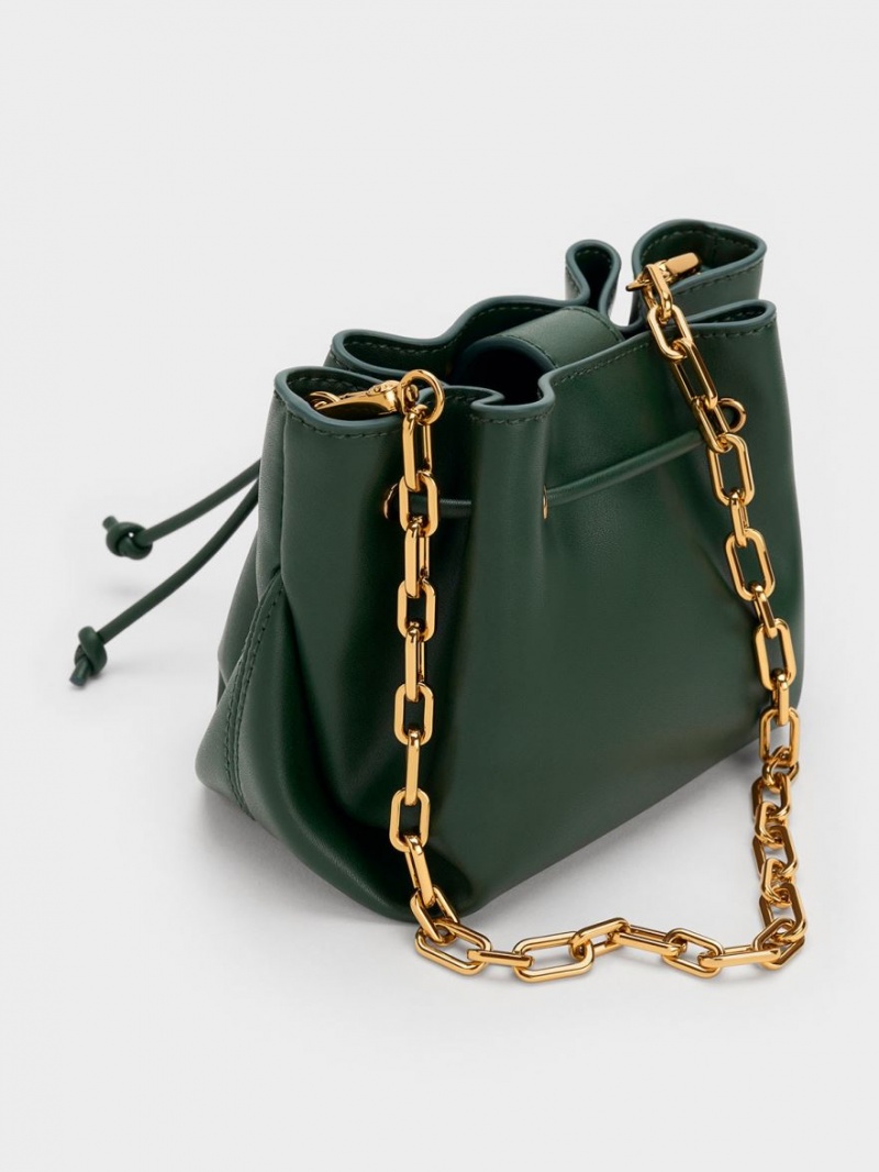 Charles And Keith Boaz Drawstring Top Handbag Dark Green | PHILIPPINES A158