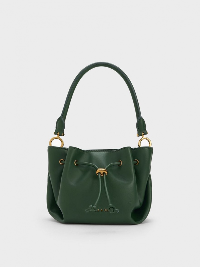 Charles And Keith Boaz Drawstring Top Handbag Dark Green | PHILIPPINES A158