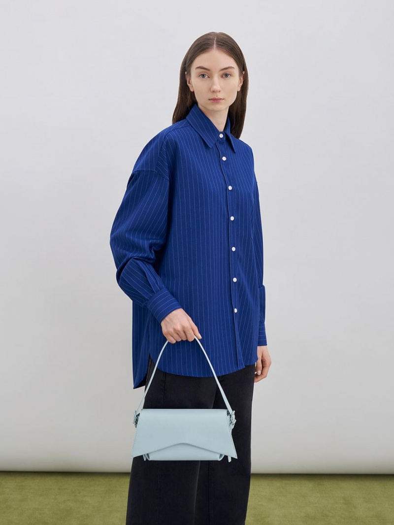 Charles And Keith Boaz Geometric Front Flap Shoulder Bags Blue | PHILIPPINES R157